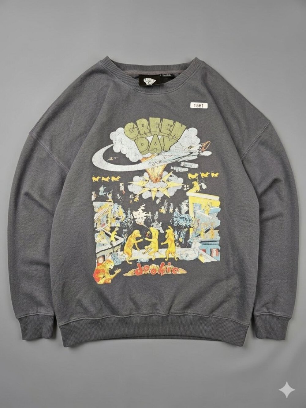 Green Day Dookie Album Cover Graphic Crewneck Sweatshirt - Charcoal Gray
